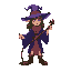 witch with staff, purple hat, robe, leather boots