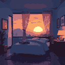 evening bedroom, with sunset