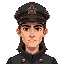 young major, serious face, military hat, galactic empire major, long hair