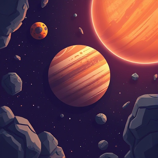 space with mars in backgrouond, pixel, top down game
