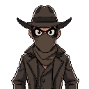 a detective with a covered mask akin to a wildwest bandit full body with no iris in the eyes just blank