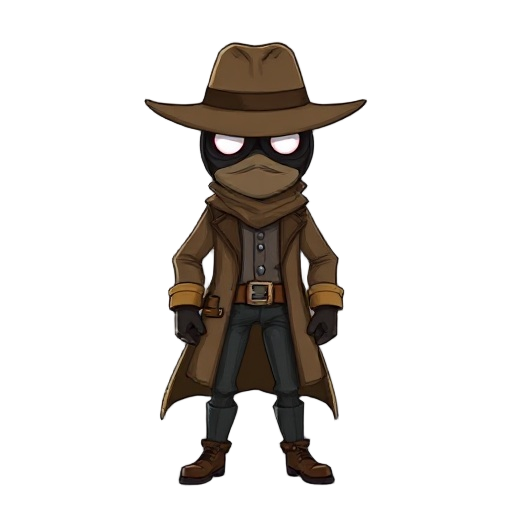 a detective with a covered mask akin to a wildwest bandit full body with no iris in the eyes just blank