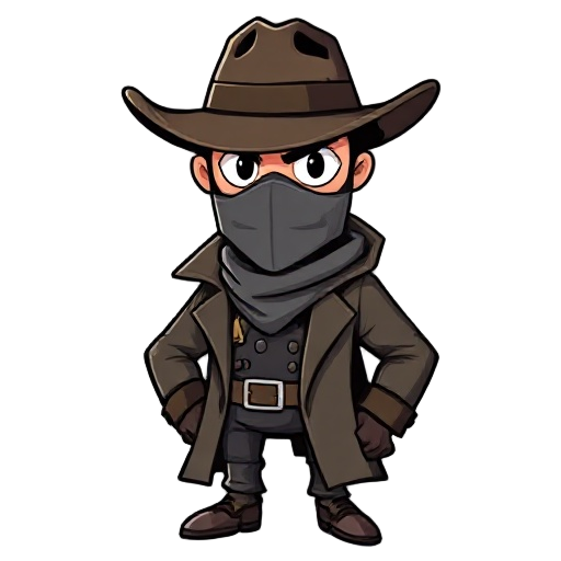 a detective with a covered mask akin to a wildwest bandit full body with no iris in the eyes just blank
