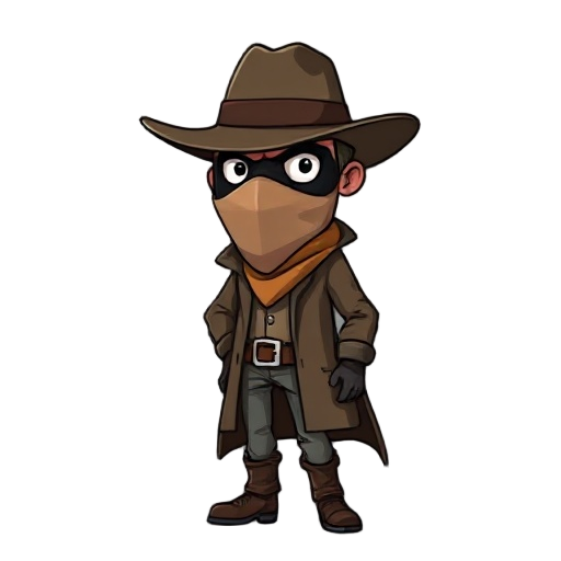 a detective with a covered mask akin to a wildwest bandit full body