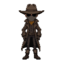 a detective with a covered mask akin to a wildwest bandit full body with no iris in the eyes just blank