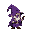 a gameboy style wizard with a purple hat, purple cloak and small brown