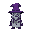 a gameboy style wizard with a purple hat, purple cloak and small brown