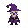 a gameboy style wizard with a purple hat, purple cloak and small brown