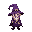 a wizard with a purple hat, purple cloak and small brown