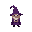 a gameboy style wizard with a purple hat, purple cloak and small brown