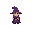 a gameboy style little wizard with a purple hat, purple cloak and small brown