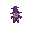 a top down, front shot, wizard with a purple hat, purple cloak and small brown
