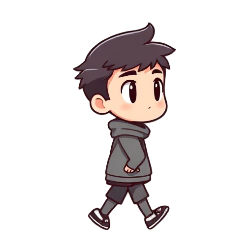 chibi, full body, looking to the side, from side,  no mouth,  walking,  simple background, 