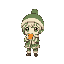 make a small chibi character wearing something wintery and green and drinking tea.