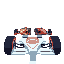 dude image showing two simple indy cars at the indy 500 race. low camera angle. cars heading straight towards viewer 