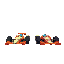 game cover image show showing two simple indy cars at the indy 500 race. low camera angle. cars heading straight towards viewer 