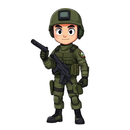 make a 2d model of char for 2d , make it so the camera is on top and is visible only head , shoulder and hands , make a soldier with pistol