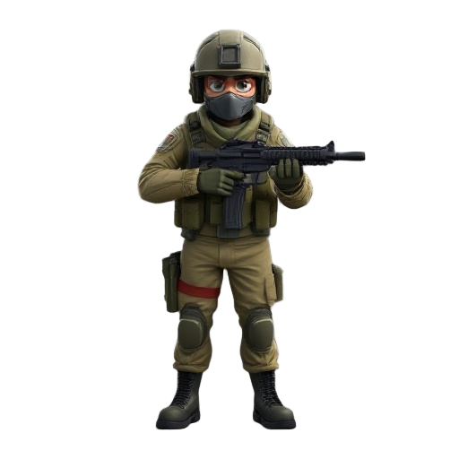 make a 2d model of char for 2d , make it so the camera is on top and is visible only head , shoulder and hands , make a soldier with pistol