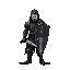 dark fantasy swordsman with a shield and heavy armor