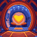  hitchhiker's guide to the galaxy orange and blue. opens smoothly  the buzzing doors open open interior of the gothe buzzing doors open openlden ship has a golden heart shell. 