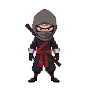 generate a pixelart ninja with a cool menacing standing pose, the proportions needs to be realistic more on the tall side