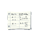 a piece of lined paper with undiscernible math and writing on it