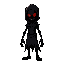 a ghoul character, all in black with just red eyes glowing in the dark. 