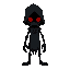 a depressed soul character, all in black with just red eyes glowing in the dark. ghoul should be sad and depressed