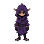 purple hoodie and purple tunic ewoklike creature (no face just eyes). like a shoadow wearing a cloack. only the cloack is visible every other body part is obscured