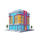   buliding, frutiger aero, skeuomorphism, window7 style, wii style, high saturation, 2d game sprite, bright and vibrant color, golssy textures, futurism, frutiger aero building