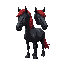 a dark gritty horse with two heads. the hair of the horse is red