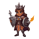 uma princesa, cabelos ruivos, pele bronzeada, musculosa e segurando um cajado com núcleo flamejante 