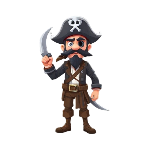 um pirata que tem uma perna de pau e um gancho