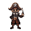 um pirata com perna de pau e gancho