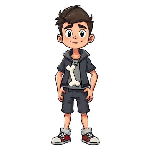 um personagem masculino, adolescente, com um boné