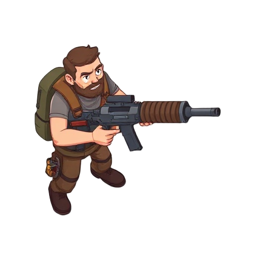 a man with machine gun