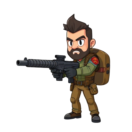 a man with machine gun