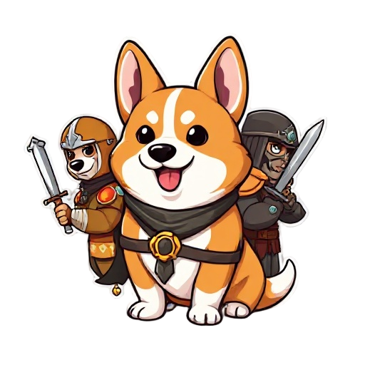 a corgi with rpg classes like warrior mage assassin tank paladin bard in a size for sticker or emojis but animated in a claasy style like 16 bit 