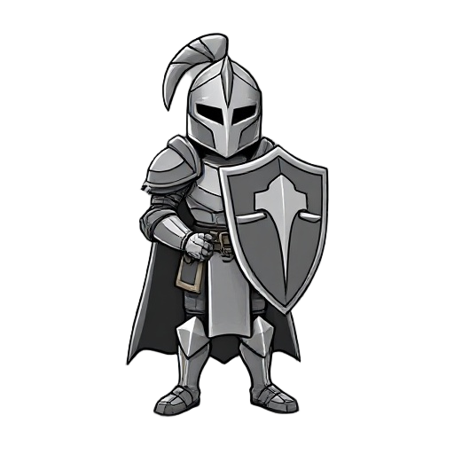 monocromathic grayscale knight, holding shield, idle instance
