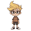  a nerd with big hair with blonde tips and skinny glasses