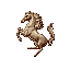 create a detailed 2d pixel art image of the ferrari logo's prancing horse in a 64-bit style. the horse should be depicted mid-leap, with dynamic motion, muscular details, and a proud, spirited stance.