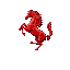 create a detailed 2d pixel art image of the ferrari logo's prancing horse in a 64-bit style. the horse should be depicted mid-leap, with dynamic motion, muscular details, and a proud, spirited stance.