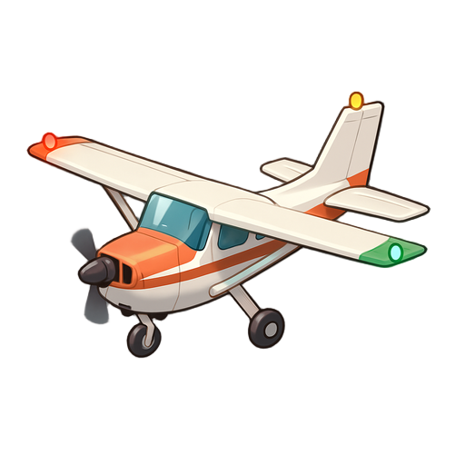 small single engine plane, left right and rudder strobo light on, engine running