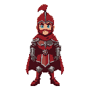 gere um cavaleiro estilo medieval armadura prateda ele usa um cachicol vermelho que se alonga igual uma capa de super heroi vermelha ele usa calças vermelhas e tem uma plumagen vermelha do topo do capaçete os olhos sao azuis e o capacete da pra ver os olh