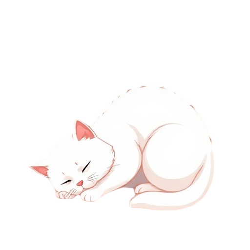 a white elegant cat sleeping on the floor.