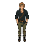 pixel retro moderno, personagem masculino, cabelo castanho longo, camisa preta manga longa, calça verde escura canela, cinto marrom com bolsa, colar pingente, botas curtas marrons, estilo rpg 16 bits.