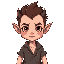 demon boy, spiky hair, small horns, torn clothes, gentle face.