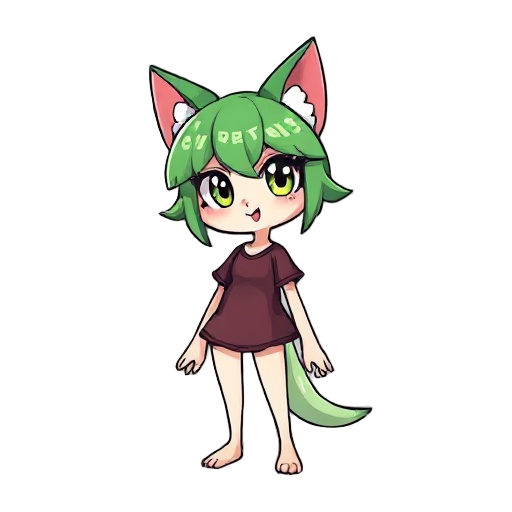 crie uma garota de anime, com cabelo verde, utilizando uma blusa preta