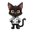  black cat with big yellow eyes with cooking chef cloathing