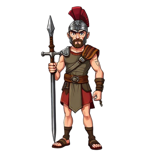 spartan in ancient clothes and a blade with a chain